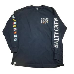 Salty Crew Flags Graphic Long Sleeve T Shirt Navy Men Large Fishing Maritime